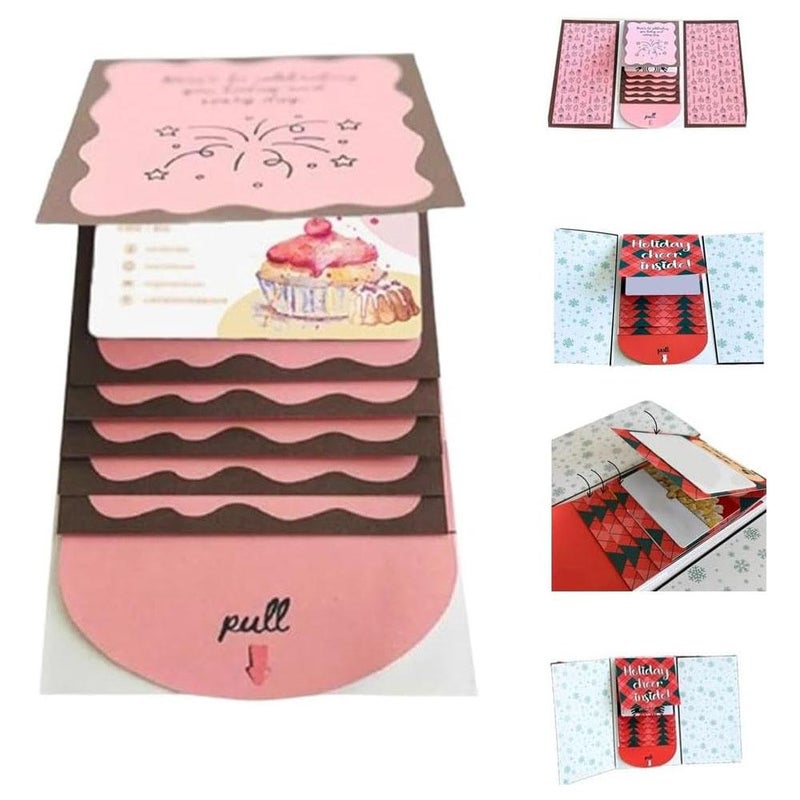 3 Seconds Pull-out Christmas Gift Card Booklet, 1Pcs Handmade Waterfall  Design Merry Christmas Surprise Gift Card Booklet, Gift Cards Book, DIY Message Xmas Gift for Family Friends  (1Pcs Pink) - Image 1